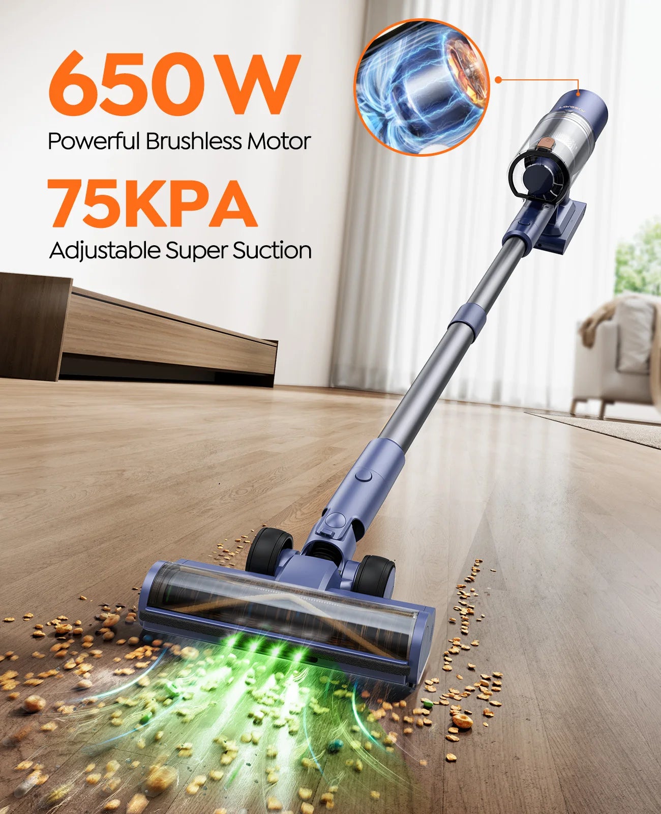 Laresar V11 Cordless Vacuum Cleaner – 650W, 75000PA Ultra-Strong Suction