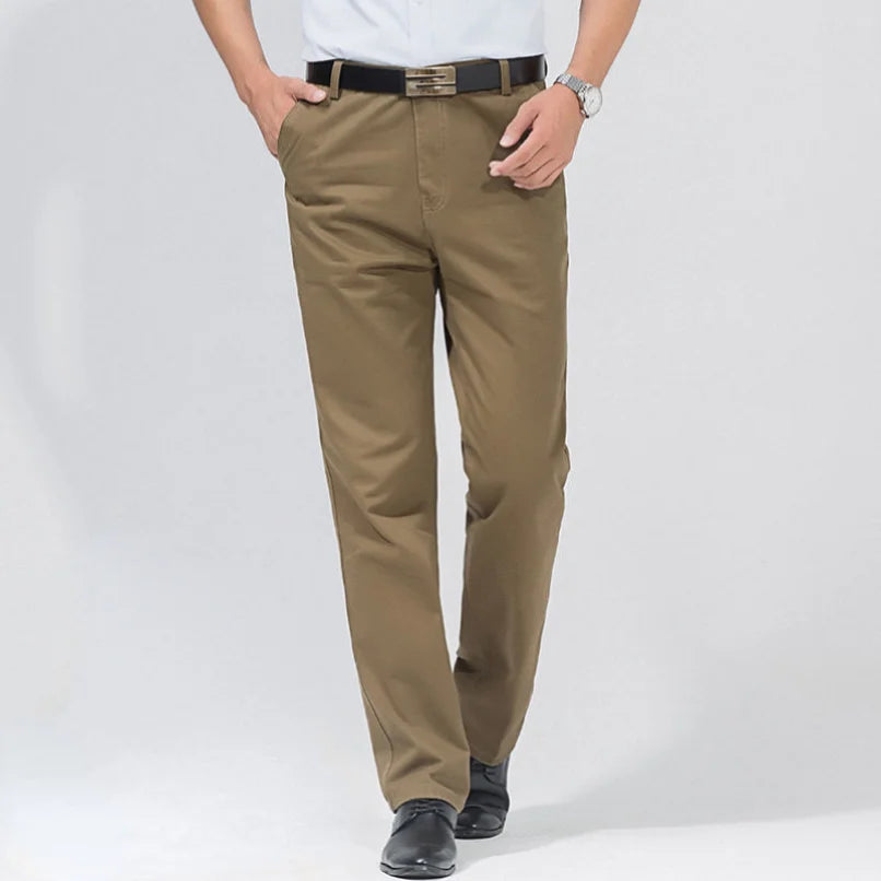 COTTON EASE - Men's 100% Cotton Casual Trousers - Summer Thin & Autumn Thick, High Waist