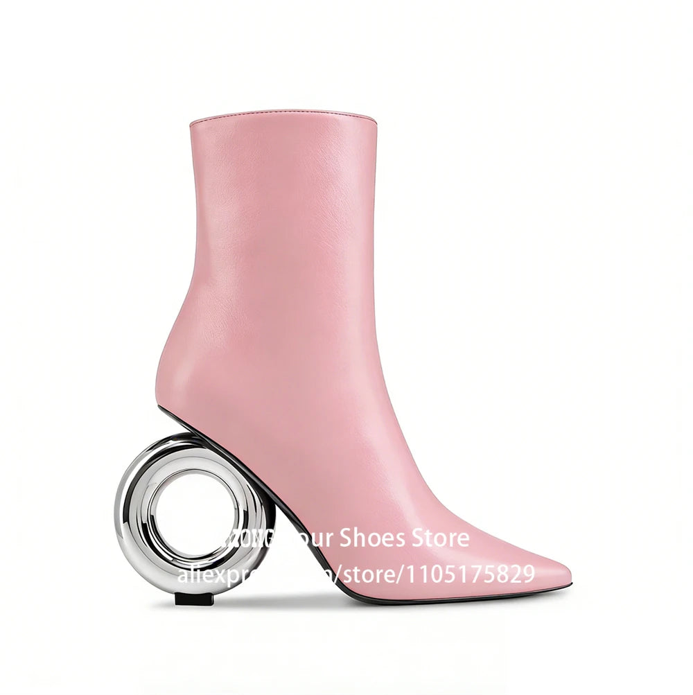 ORBIT – Sculptural Chrome Donut Heel Ankle Boots