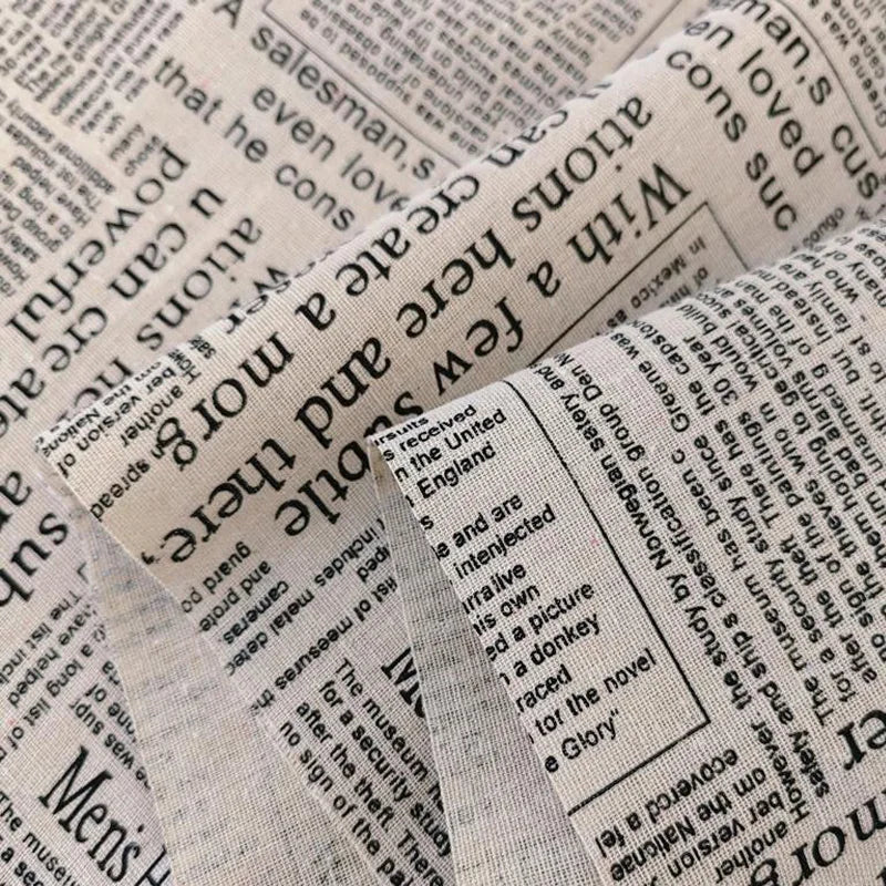 Newspaper Print Cotton Linen Fabric – by the Meter