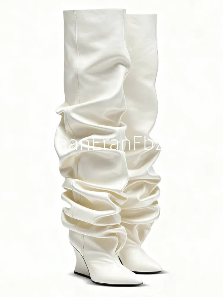 Pleated Slip-On Ankle Boots – Super High Wedge
