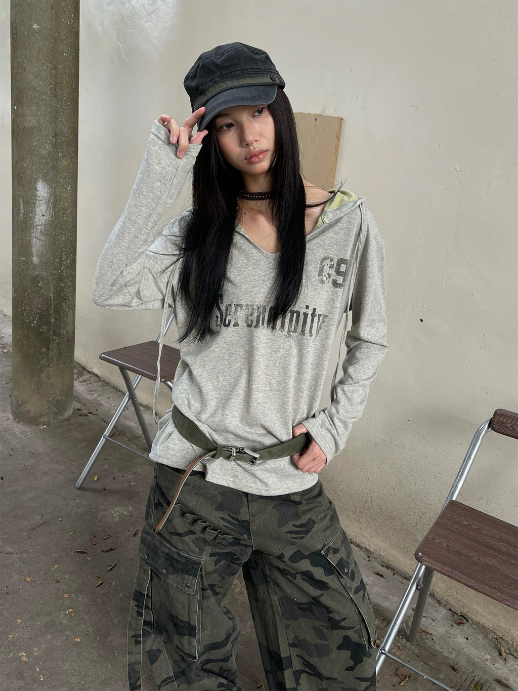 Genayooa Vintage Graphic Tops Women Long Sleeve Y2k Japanese T Shirt With Hooded Streetwear American Retro Grunge Tops E-girls