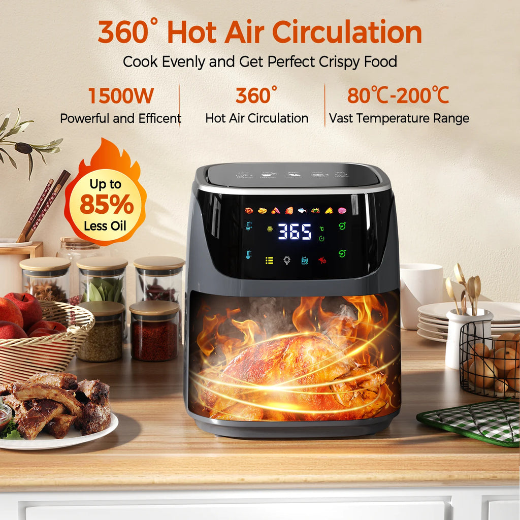 Oil-Free Air Fryer 7L – 1500W 200°C Viewing Window LED Touch Screen 8 Presets