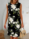 Summer New Women's Casual Fresh Simple Flower Leaves Graphics Sleeveless Dress Knee-Length Dresses Holiday Loose Woman Clothing