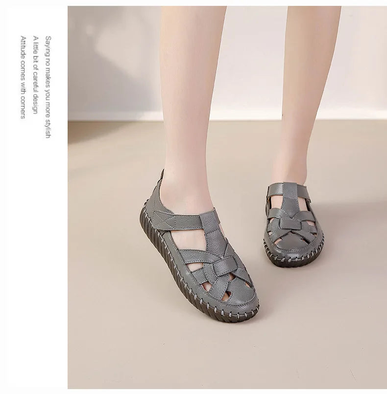New patches gladiator sandals women's handmade bohemian shoes big size 43 woman real leather sandal ladies patchwork strap flats