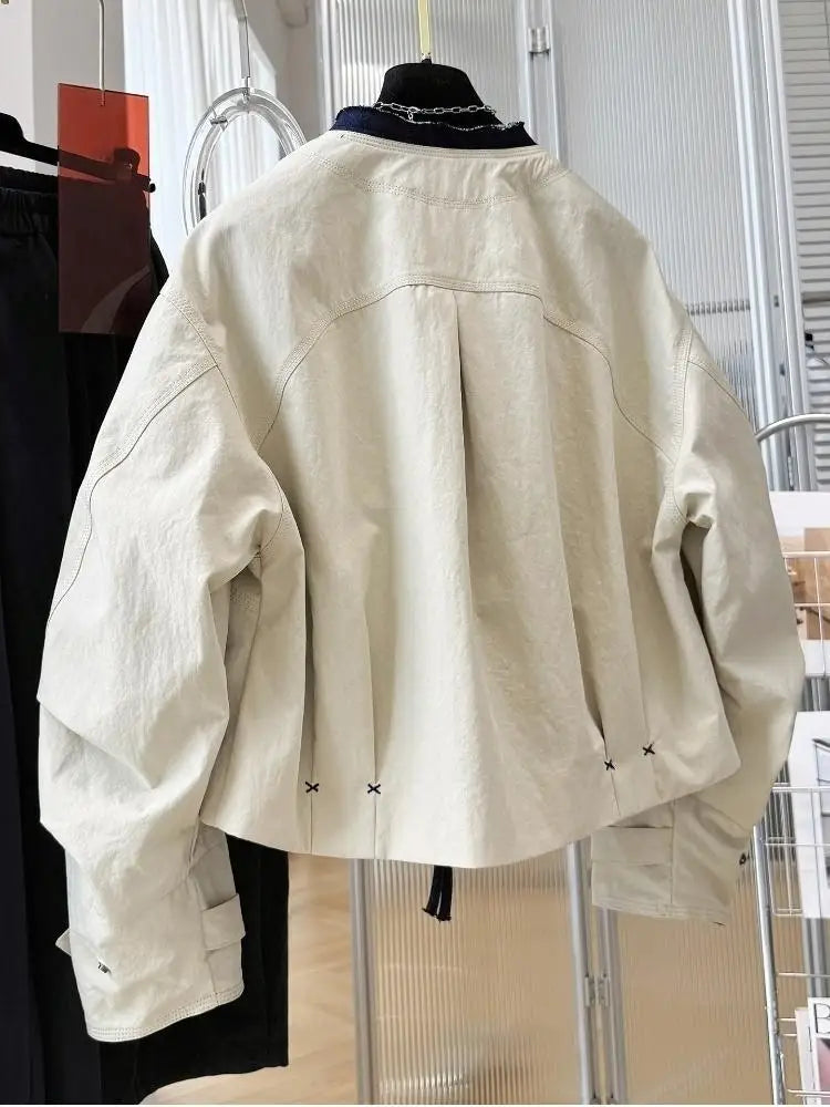 Ladies Short Jacket 2026 Spring Autumn Temperament Round Neck Lady Outerwear Casual Elegant Women's Be All-match Coat