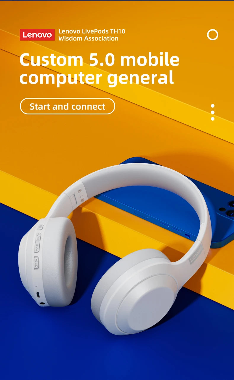 Lenovo TH10 Wireless Headphones Over-Ear Stereo Bluetooth Headset