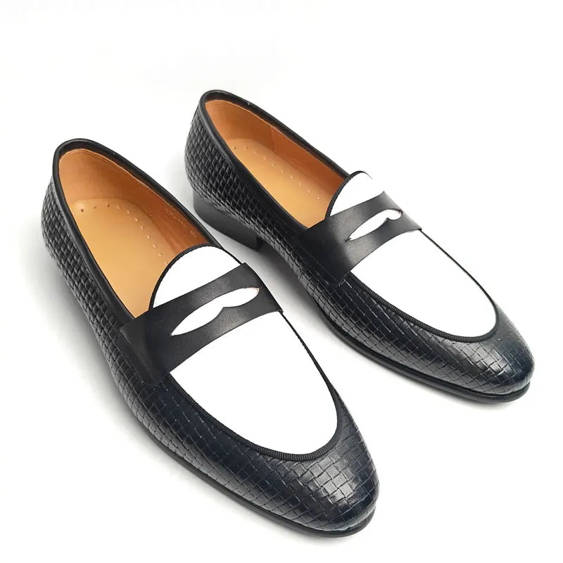 CRAFT LOAFER - Men's Handmade Genuine Leather Slip-On Loafers - Black & White Career Casual Shoes