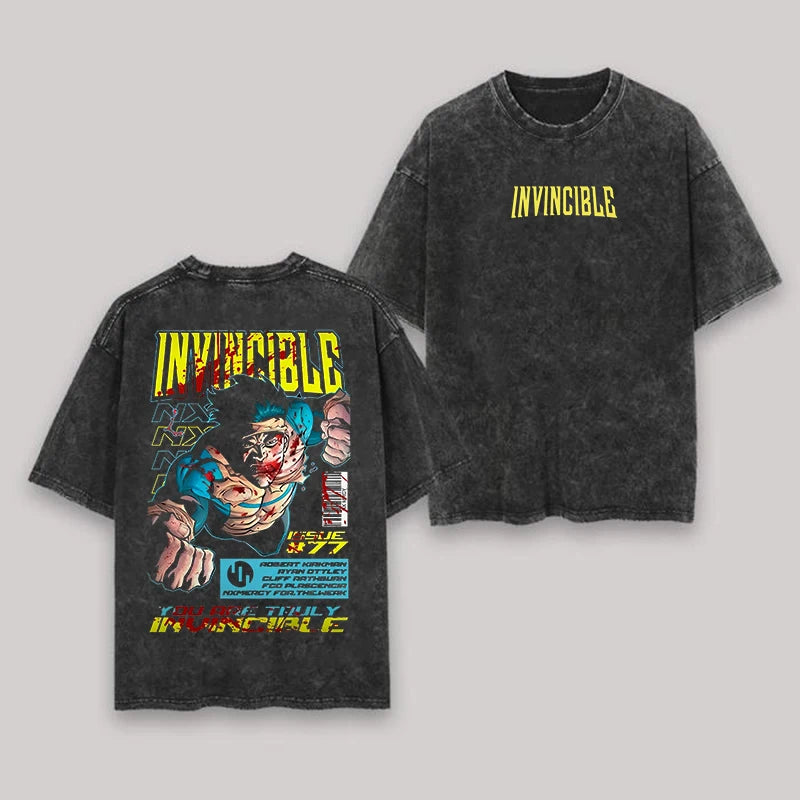 Hot Anime Invincible Washed Tshirt Anime Lover Couples Plus Size Unisex personality Clothes Year round clothing high quality top