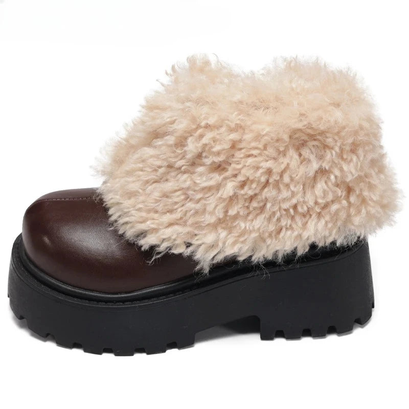 Fur-Lined Platform Ankle Boots – Square Heel