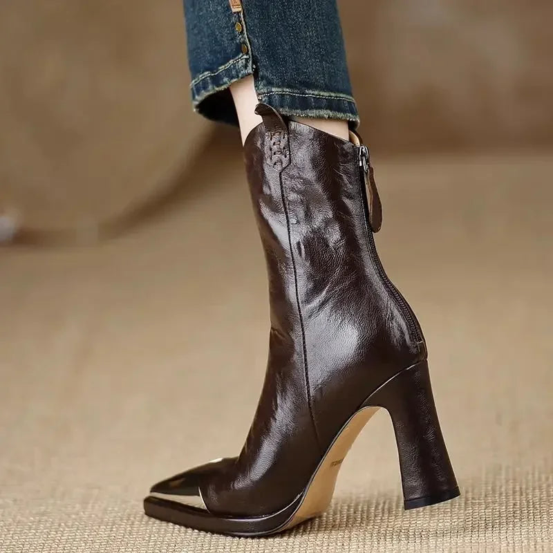 Vintage Ankle Boots – Square Heel Pointed Toe Zip