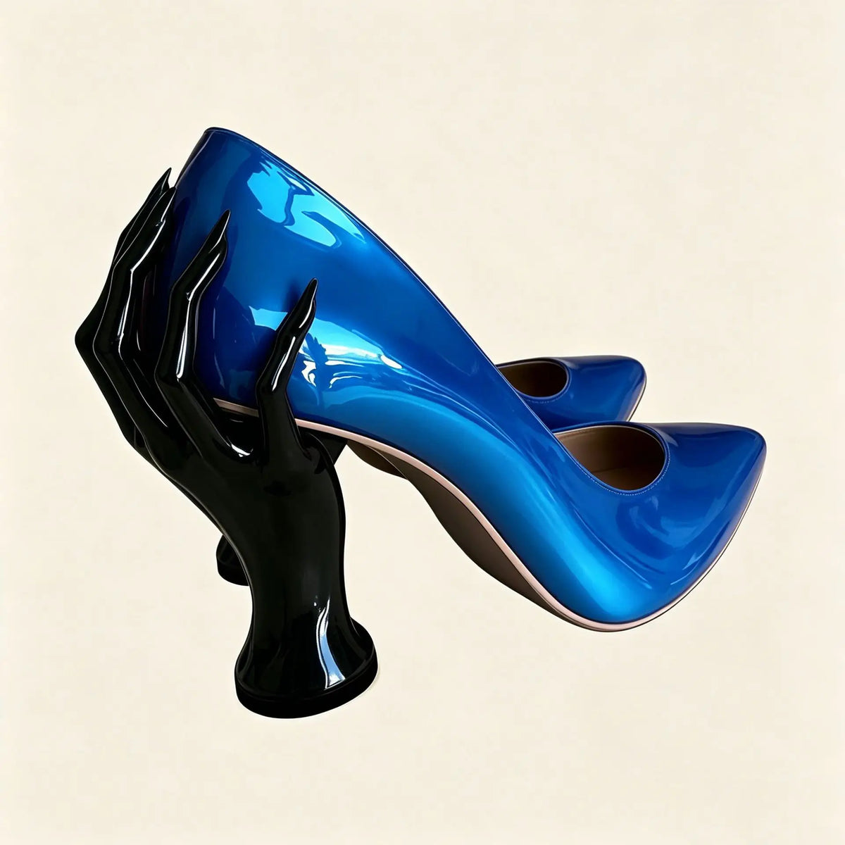 Patent Leather Pumps – Pointed Toe Sculptural Heel Slip-On