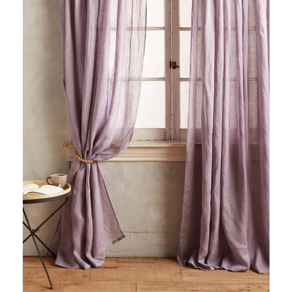 100% Linen Curtains for Window Living Room Rod Pocket Drapes Light Filtering Curtain for Kitchen Kids Room Bedroom