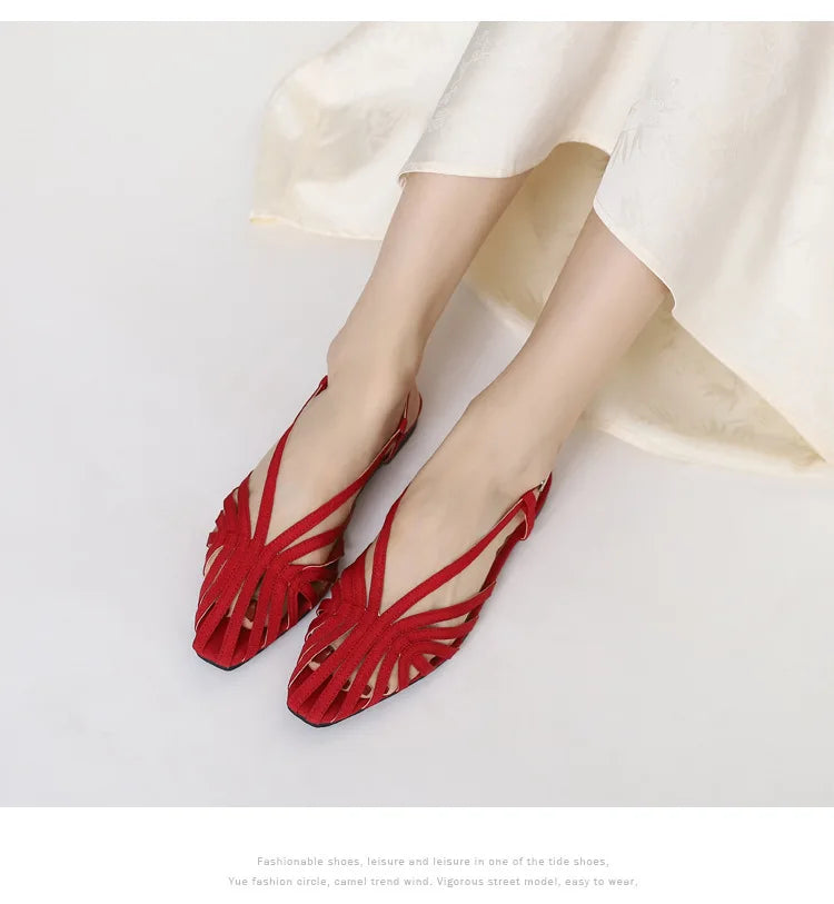 ZAROY Narrow Band Women Flat Sandals Large Size Designer Brand Banquet Wedding Shoes Summer Hollow Beach Gladiator Sandals