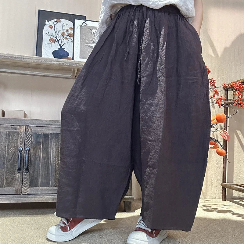 Wide Leg Linen Ankle Pants