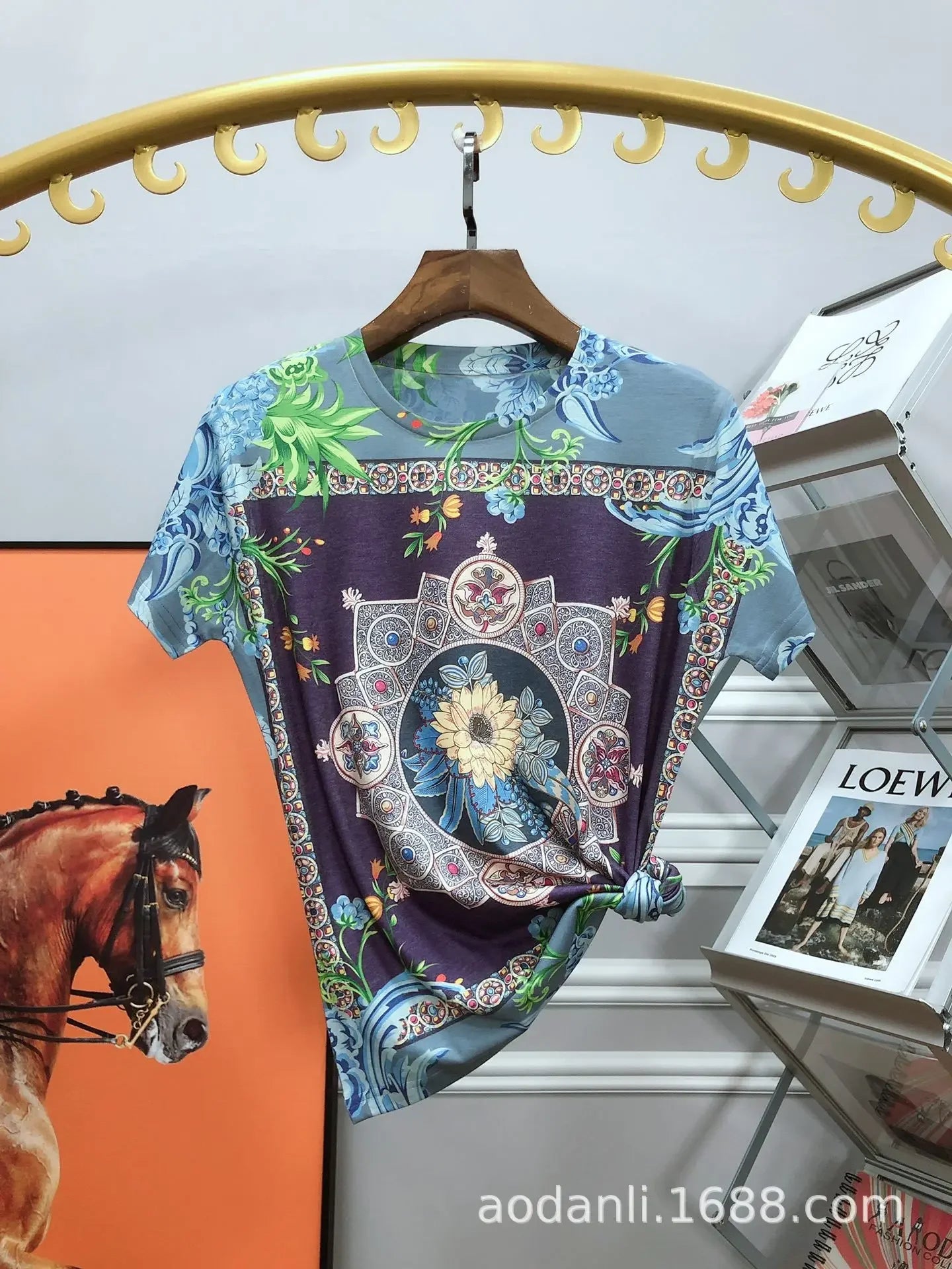 2025 Cartoon Printed T Shirts Women Clothes Vintage Style Casual Horse Pattern Female Short Sleeve Summer Tops Женская Одежда