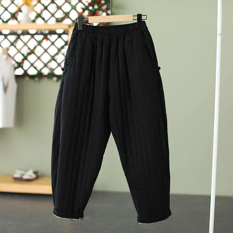 WARM COTTON WIDE LEG PANTS - Clip Fill, Elastic Waist - Cozy Layers