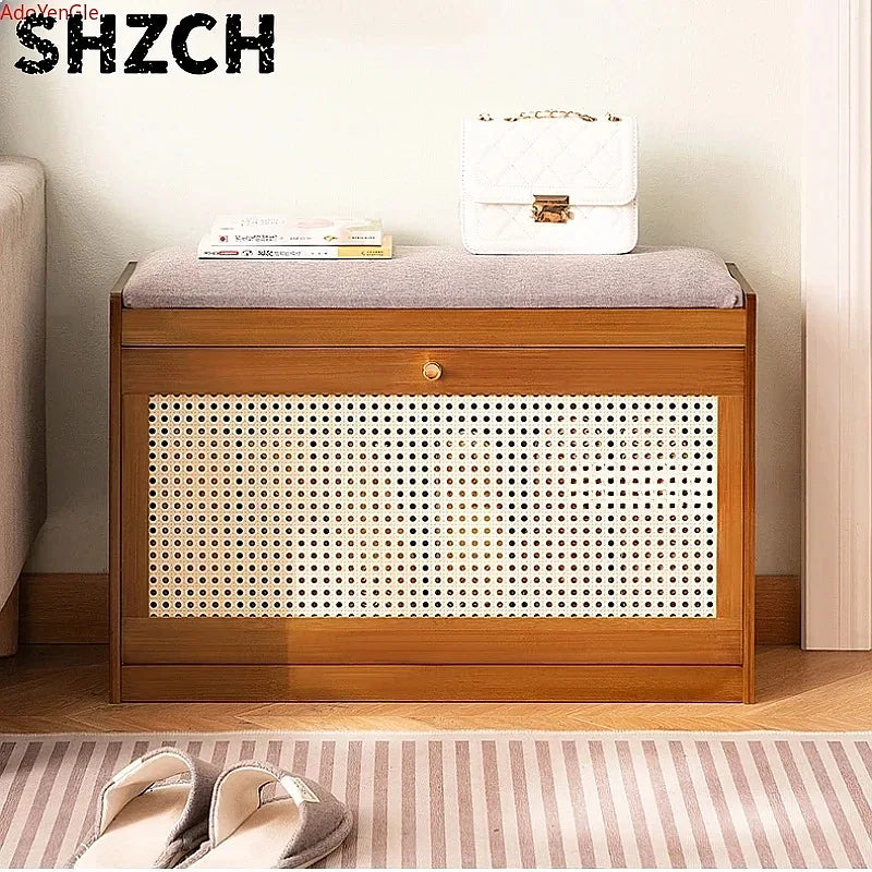 Bamboo Shoe Bench with Cushion