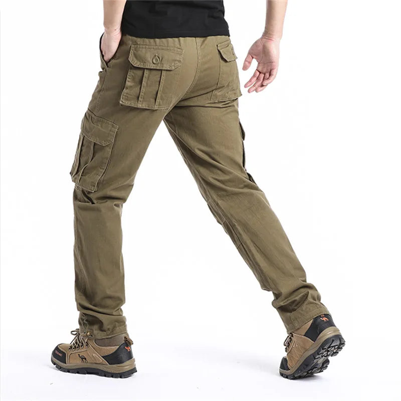 Men's Tactical Cargo Pants - Large Pockets Elastic Waist - Pure Cotton Outdoor
