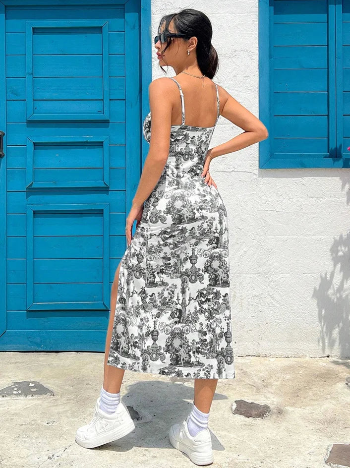Fall 2025 Long Dress Strapless Wrap Chest High Slit Daisy Leopard Print Wrap-around Skirt Maxi Dress