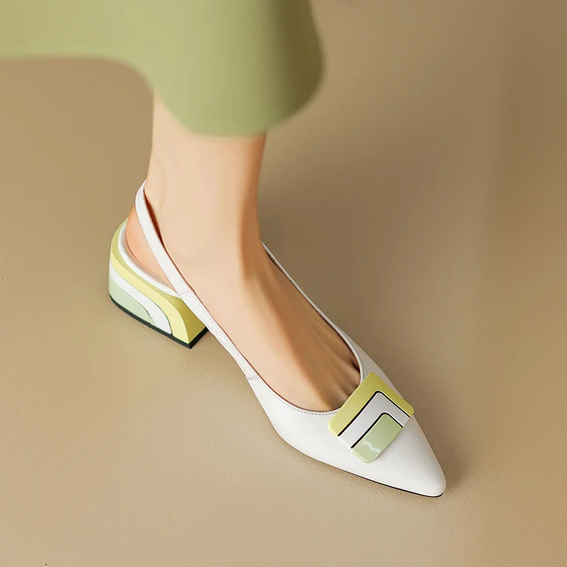 【JOCHEBED HU】Summer Genuine Leather Chunky Sandals Sexy Women High Heels Shoes New Brand Party Designer Slingback Pumps 33-46