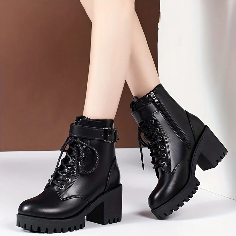 Lace-Up Buckle Ankle Boots – Wedge Heel