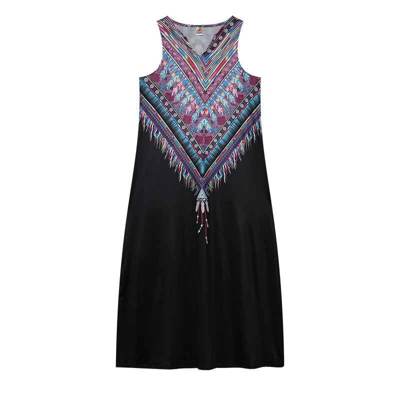 The New Sleeveless European and N Women's Dress V-neck Flower Retro Print Dress