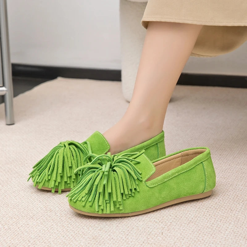 AIYUQI Women's Flat Shoes Genuine Leather 2026 New Tassel Women's Loafers Large Size Ballet Mary Jane Shoes For Women