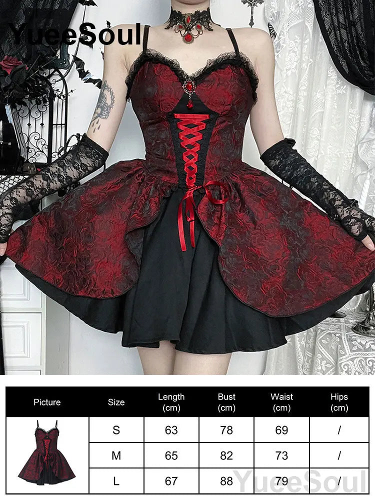 Grunge Gothic Women Dress Lace Trim High Waist Bodycon Mini Dress 2026 New E-girl Vintage Punk Harajuku Lolita Party Clothes