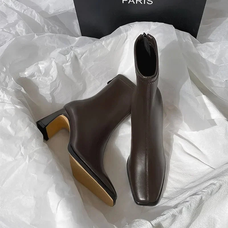 Square Toe Ankle Boots – Thick Heel Cotton Lined