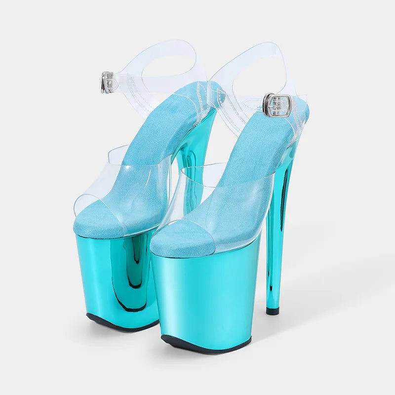 8inches Sexy Super High Heels Transparent Crystal Wedding Pole Dance Shoes 20CM Stiletto Waterproof Platform Sandals Summer