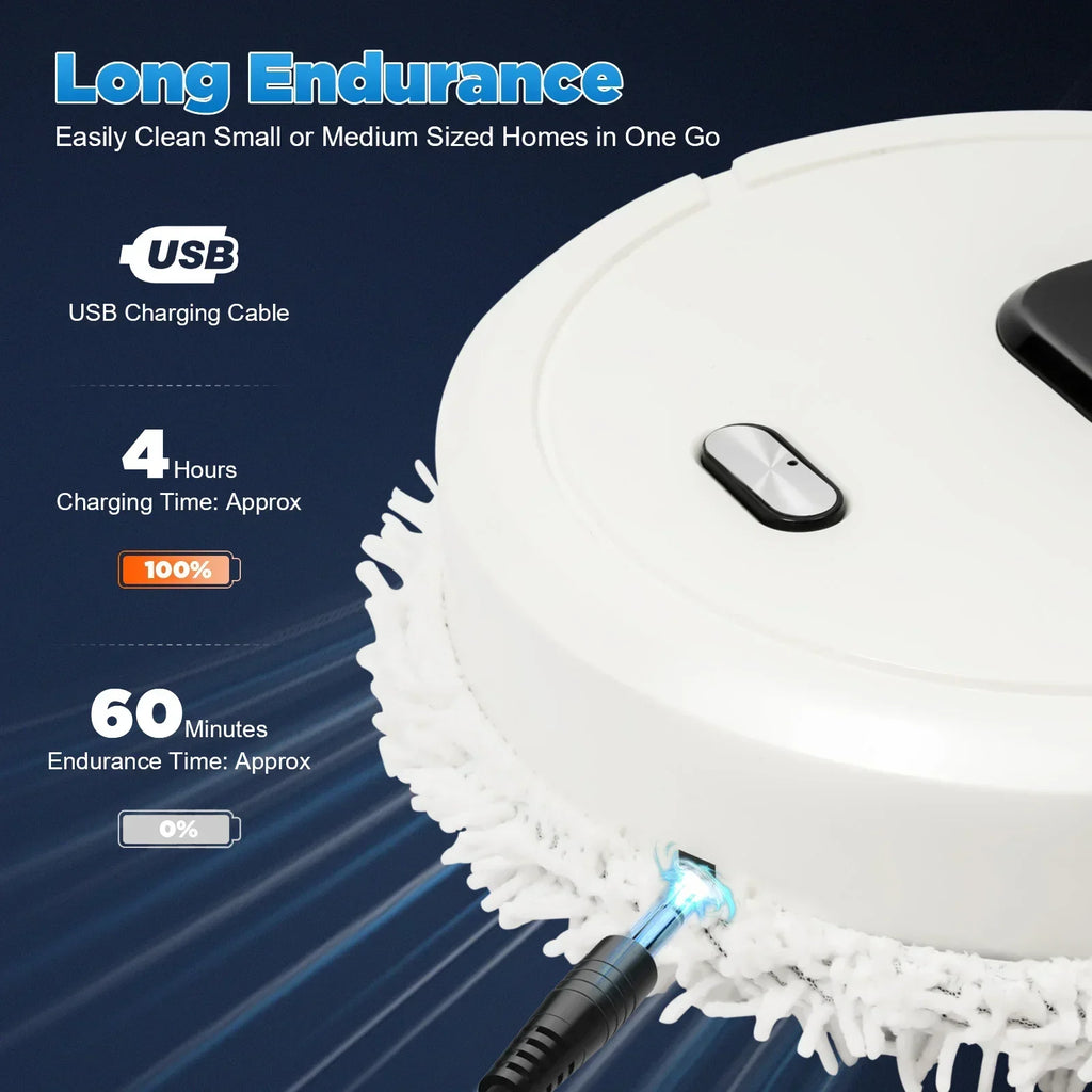 60min Cleaning Robot Mop 360° Sweeping Mopping Wet Dry