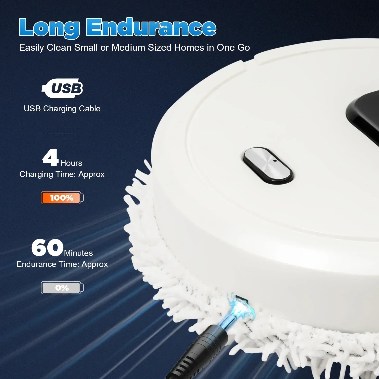 60min Cleaning Robot Mop 360° Sweeping Mopping Wet Dry