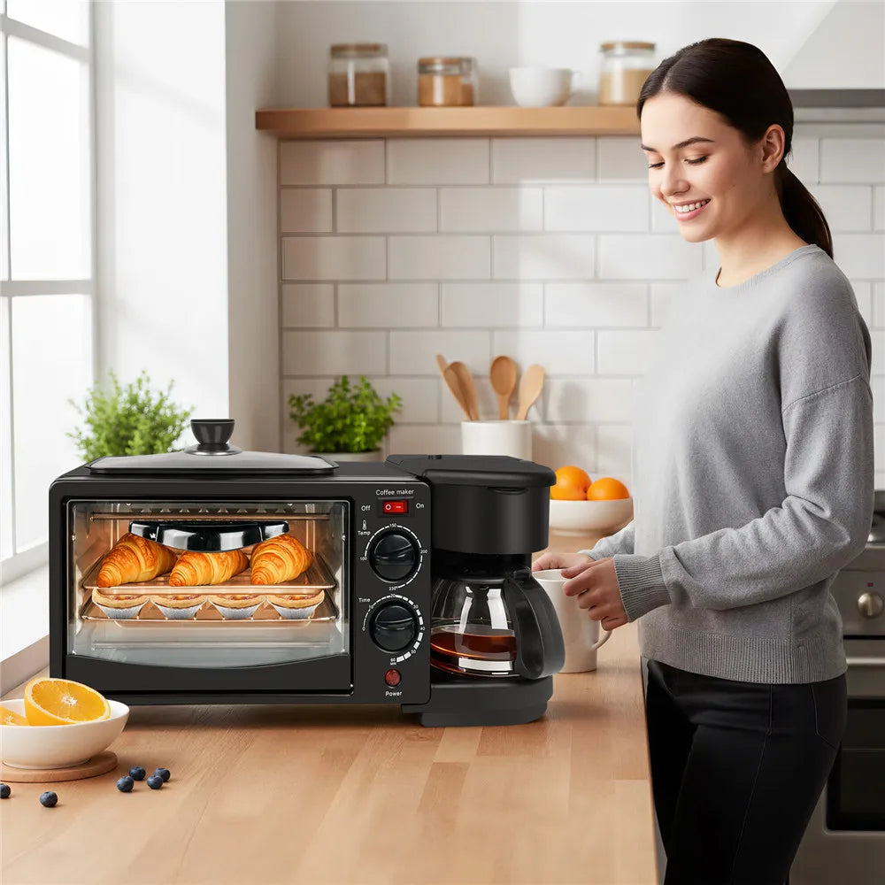 3 in 1 Breakfast Maker – 9L Oven Coffee Maker Frying Pan