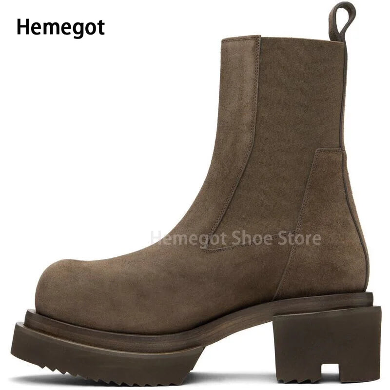 CATWALK KING - Men's Cowhide Chelsea Boots - Thick Sole, High Heel, Platform Catwalk Style