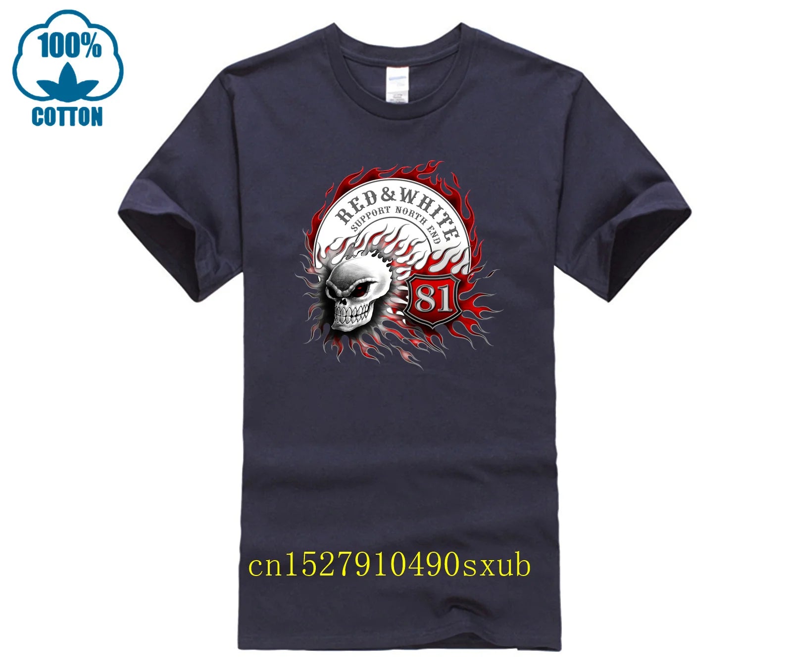 Flaming Skull 81 Biker T-Shirt Red White Support Vintage