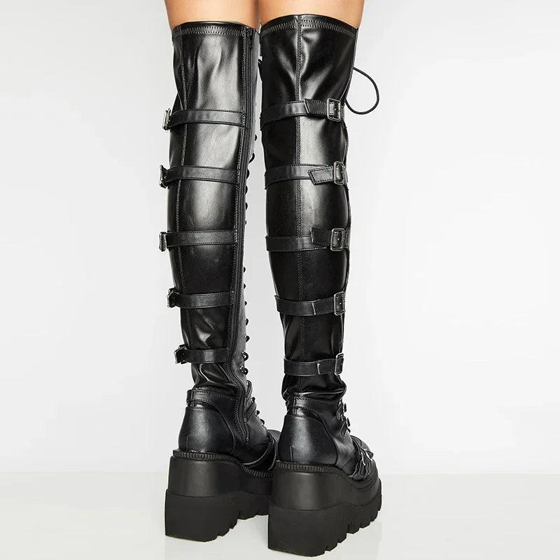 Punk Over-Knee Platform Boots – Belt Buckle Goth