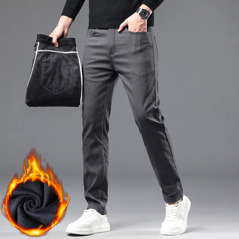 VELVET EDGE - Men's Fleece-Lined Slim Straight Trousers - Business Casual Winter Pants