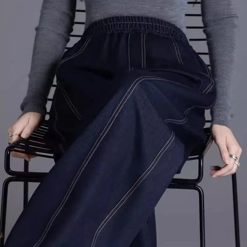 High Waist Wide Leg Jeans - Elastic Waist Loose Fit