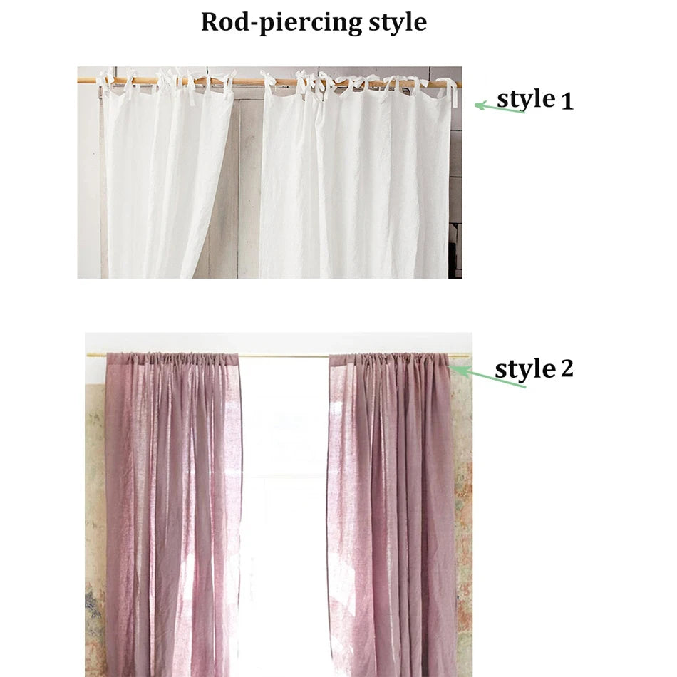 100% Linen Curtains for Window Living Room Rod Pocket Drapes Light Filtering Curtain for Kitchen Kids Room Bedroom