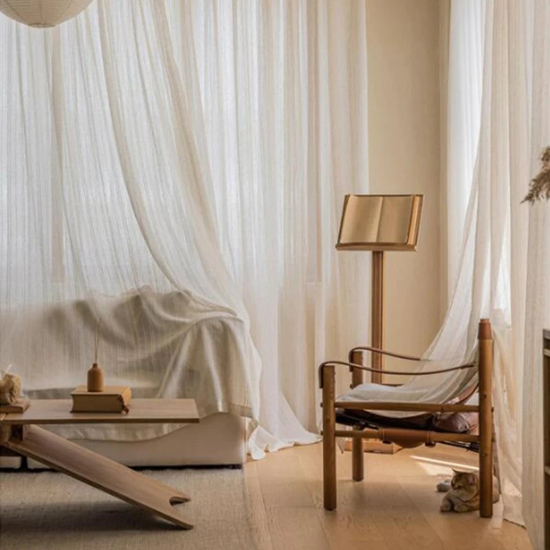 STRIPED SHEER CURTAINS - Soft Linen-Look Gauze Panel - Light & Airy
