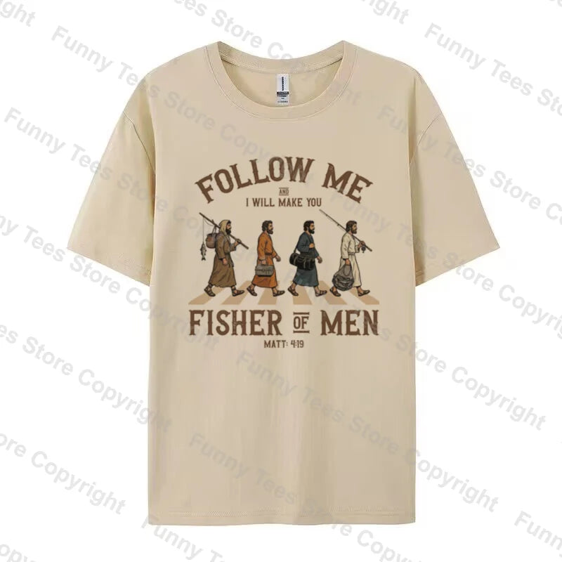 Fisher of Men Bible Verse T Shirt Retro Cartoon Funny Christian T-Shirts Religious Graphic Tees Men Women Cotton Faith Tops Gift