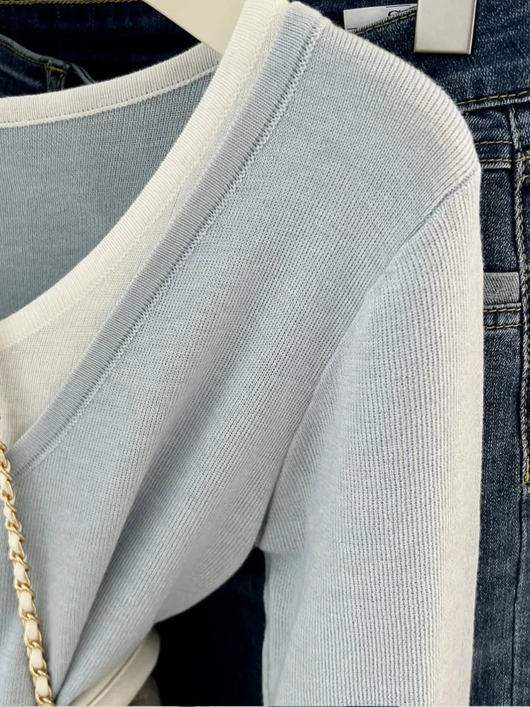 Casual Spring Autumn Women T-Shirts Merino Worsted Wool Female Knitted Pullover Long Sleeve Soft Clothing Tops Thin Outerwear