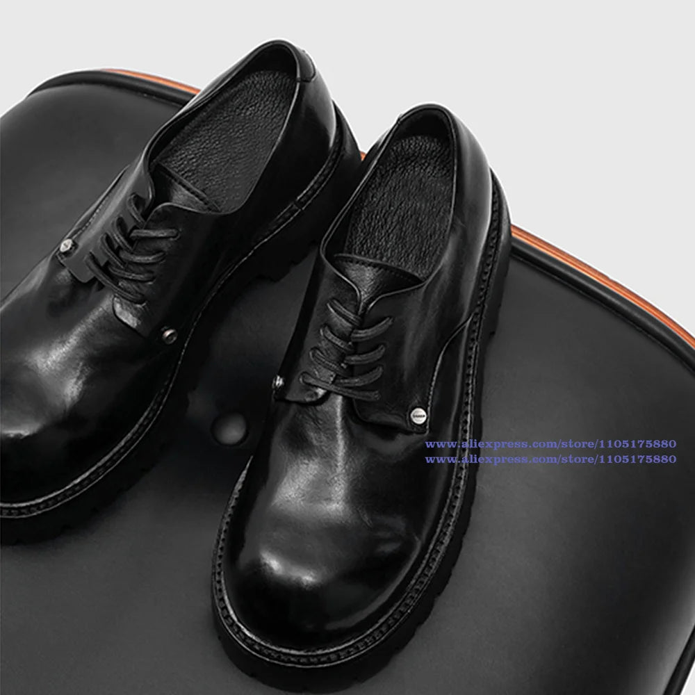 RIVET KING - Men's Thick-Sole Rivet Derby Shoes - Height-Increase Big Round Toe Luxury Casual Leather Shoes