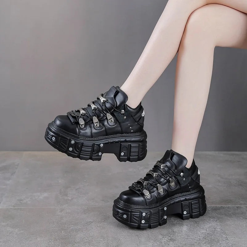 Punk Cow Leather Ankle Boots – High Heel Unisex