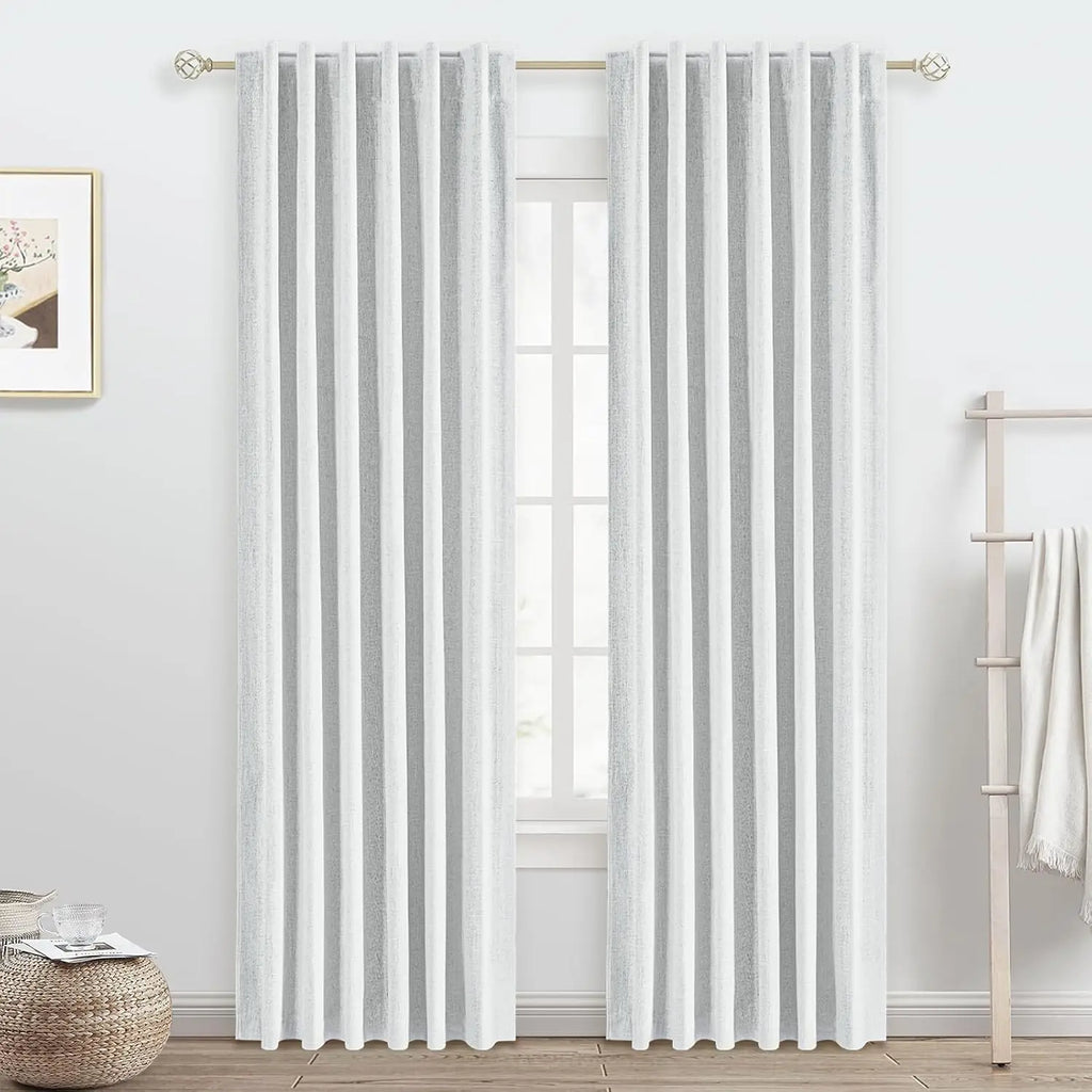 LINEN BLACKOUT CURTAINS - Full Light Block, Tab Top - Dark Quiet Rooms