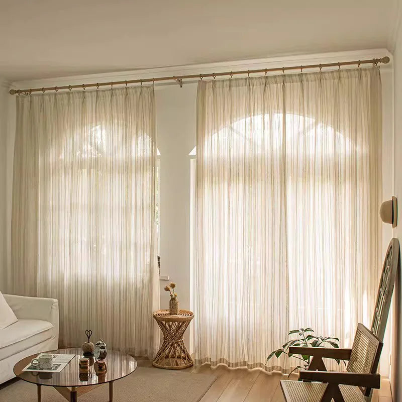 DOUBLE LAYER BLACKOUT CURTAINS - Solid Beige Pastoral Panel Set - Soft & Room-Darkening
