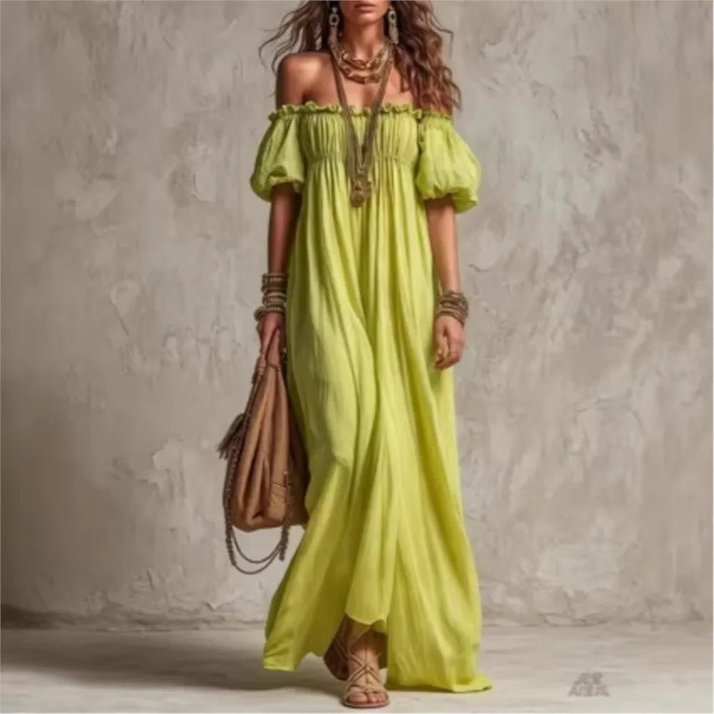2026 Sexy One Shoulder Short-Sleeved Women's Party Dresses Summer New Fashion Loose Elegant Female Vacation Long Dress