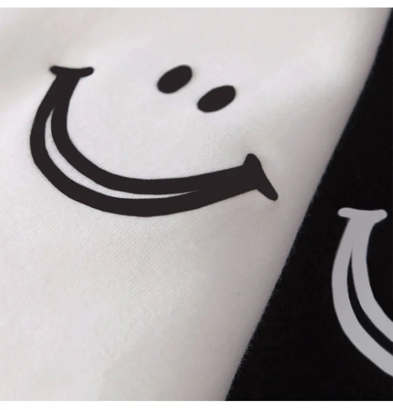 1pc Girl Summer Smile Print T-shirt Women Classic Basic Fashion Tees Students Short Sleeve Loose Tops Female Round Neck T-shirt