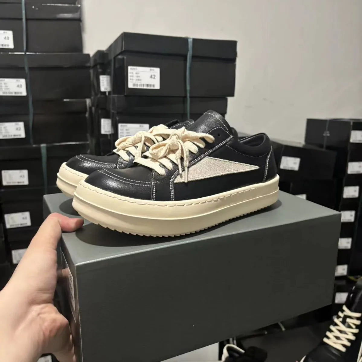 Men's High Ankle Sneakers - Jumbo Shoelace Canvas Flats Rick Owens Style